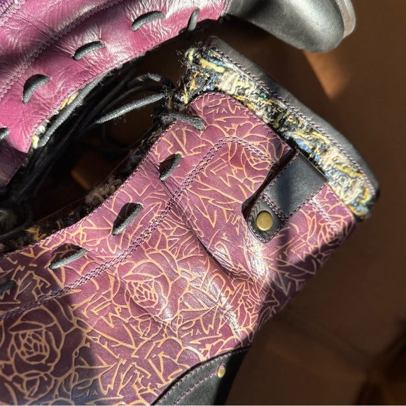 Laura Vita Purple & Black Patchwork Lace-Up Ankle Western Boots Size 38 (France) - Picture 2 of 7